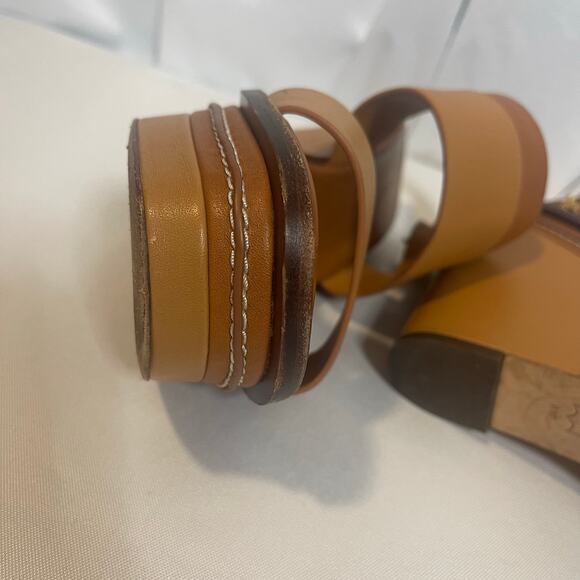 Tory Burch Selby 2 tone leather wedge sandals size 9-Preowned - Picture 7 of 12